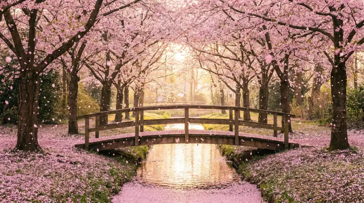 樱花桥畔 - 摩尔庄园南瓜 唯美风景